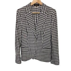 Escada Checked Black and White Seersucker 100% Cotton Blazer